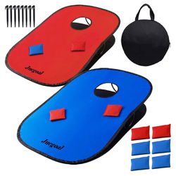 Juegoal 3x2ft Collapsible Portable Cornhole Game Set with 2 Cornhole Boards, 10 Bean Bags, Carrying Bag, and Tic Tac Toe Game Indoor Outdoor Yard Toss