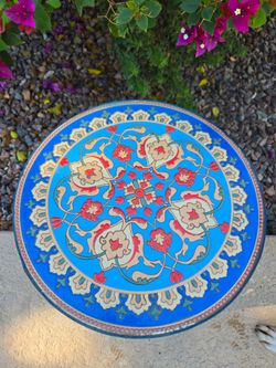 Round Metal Outdoor Accent Table with Tile Top