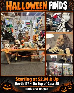 🎃 Halloween items for sale starting at just $2.94 and up!  Find them in Booth 117 and on top of Case 85 at the Brass Armadillo Antique Mall—28th Driv