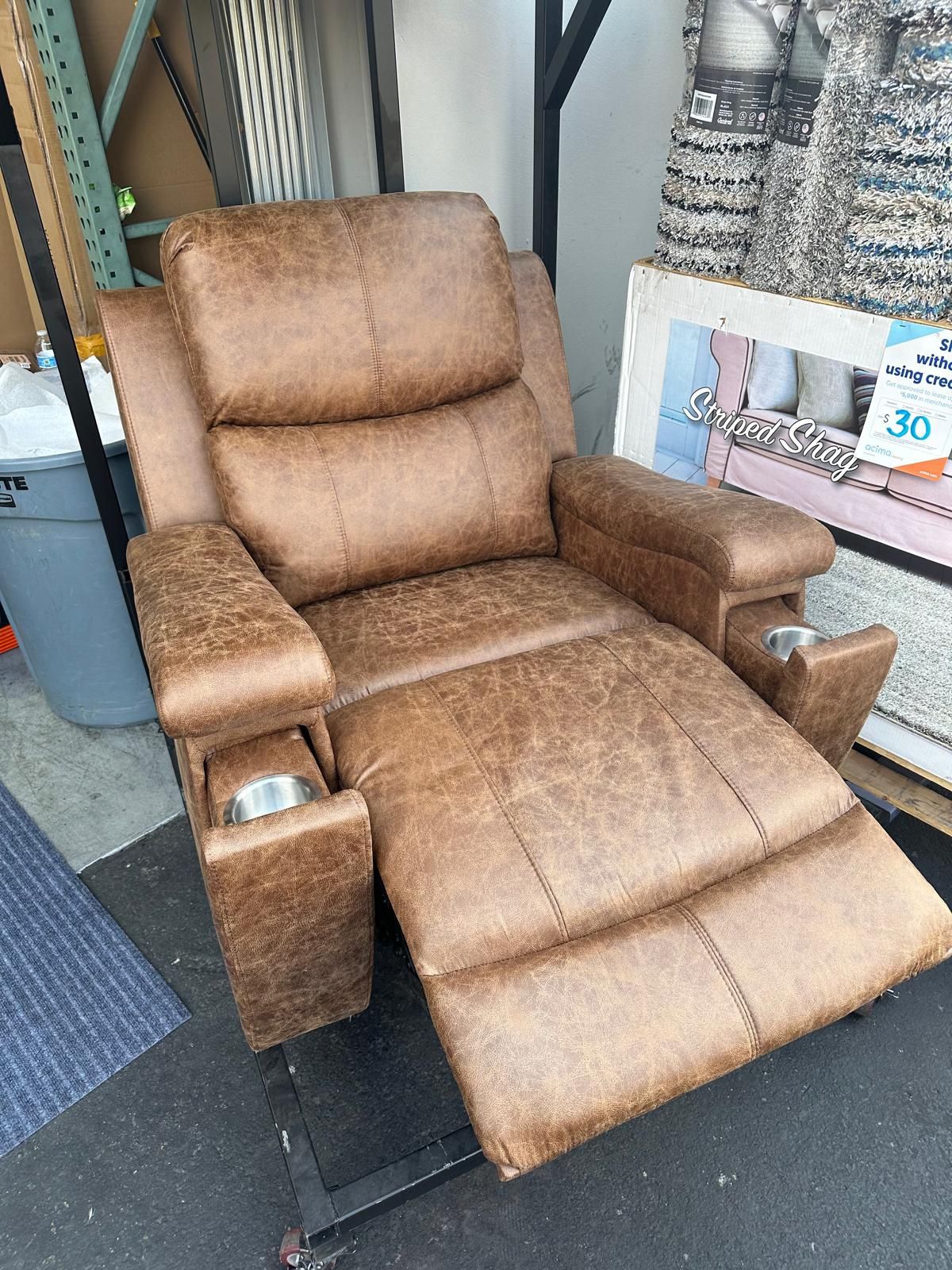 Ilkeston 37" Wide Cognac Leather Manual Recliner Chair with Built-in Cup Holder
