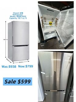FLASH SALE: Vissani 18.7 cu. ft. Stainless Steel Bottom-Freezer Refrigerator! 🔥