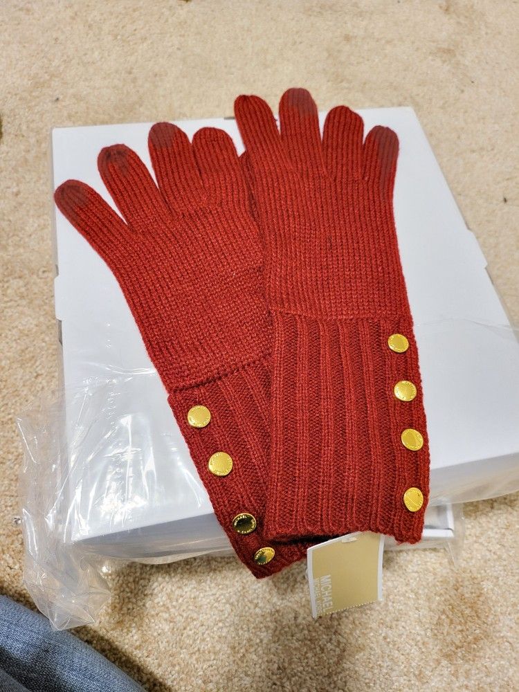 New Michael Kors Women's Red Knit Gloves