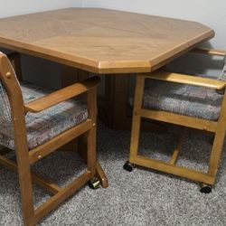 Dining table with two chairs.