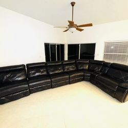 Black Leather Power Reclining Sectional Sofa Couch