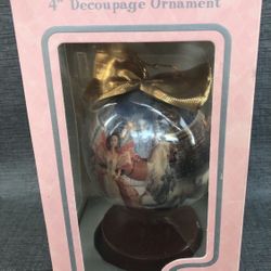 1997 Holiday Barbie 4" Decoupage Ornament with wooden stand - In orig. Box