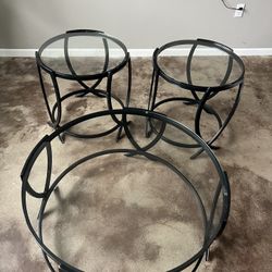 Glass Coffee Table With Two End Tables