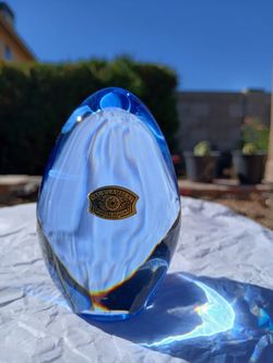 Val St Lambert Blue Egg Paperweight