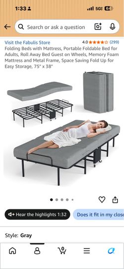 Fabulis Portable Folding Bed with Memory Foam Mattress