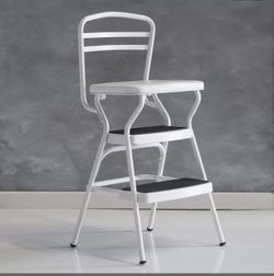 White Retro Counter Chair / Step Stool with Lift-up Seat