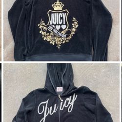 Vintage Juicy Couture Jacket Velour Hoodie Medium Rhinestones Made In USA