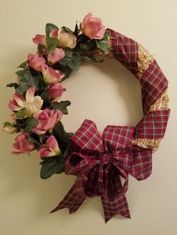 Beautiful floral wreath with roses. Handcrafted.