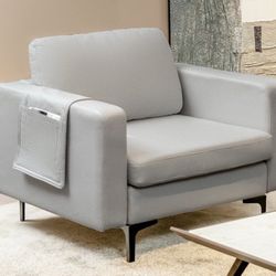 2x Costway Modern Leathaire Accent Armchair Single Sofa with Side Storage Pocket Light Grey