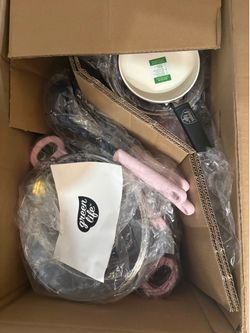 12 piece Pink Green Life Pot and Pans Set