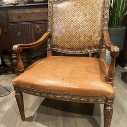 Neoclassical Style Brown Leather Armchair