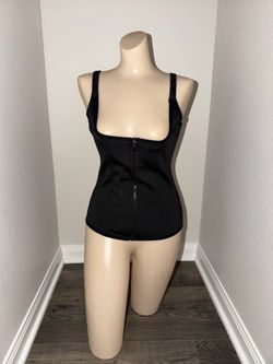 Black Zip-Front Shaping Tank with Adjustable Straps