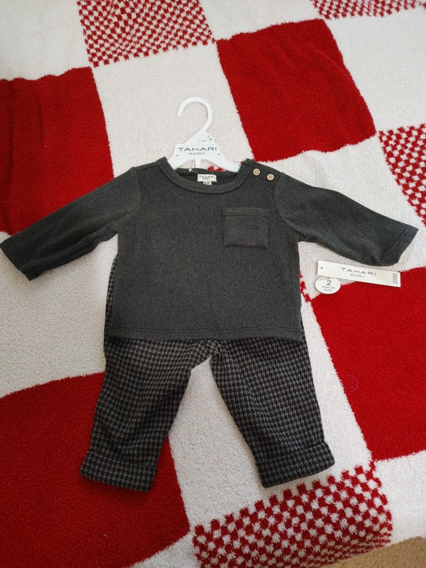 2-Set Dark Grey Houndstooth Baby Outfit - New