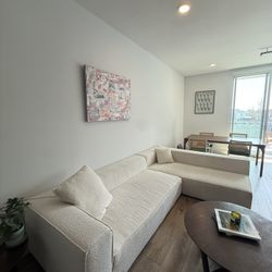 Custom White Boucle Sectional Couch