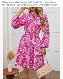 BTFBM Floral Long Sleeve Tiered Mini Dress