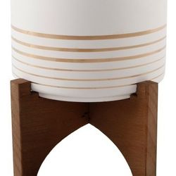 4.75" Ceramic Planter On Wood Stand