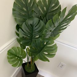Artificial Monstera Deliciousa 60 Inch Plants Faux Swiss Cheese Floor Plants With Tall Planter