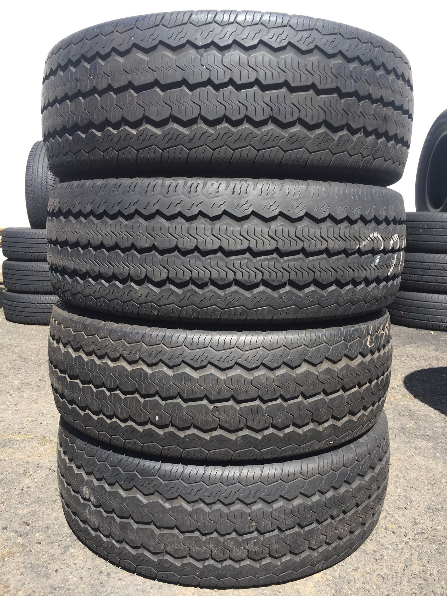 235/65/16 C Continental set of used tires in great condition 70% tread 185$ for 4 . Installation balance and alignment available. Road force balance