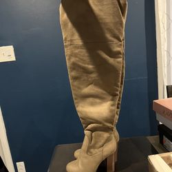 Thigh High Beige Suede Boots 