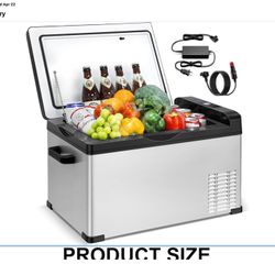 New DEAPRULL PORTABLE COMPRESSOR 30QT CAR REFRIGERATOR IN STAINLESS WITH CAR CHARGER OR AC/DC PLUG IN