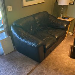 Black Leather Loveseat, And Couch. 