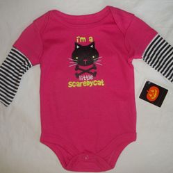 NWT Baby Girls 0-3M I'm a Little Scaredy Cat Halloween Bodysuit Onesie Shirt 0-3 Month