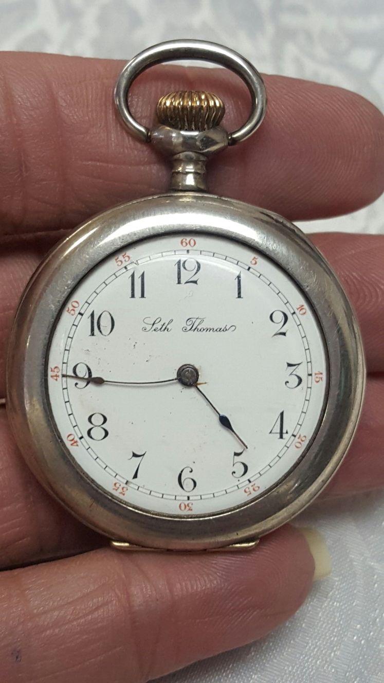 Vintage sterling silver Seth Thomas pocket watch repair
