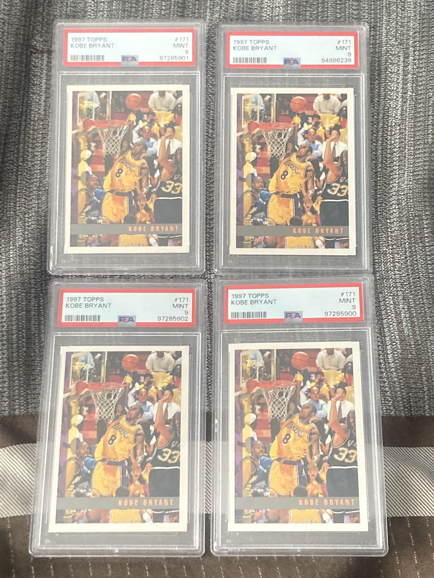 Lot Of 4 Kobe Bryant 1997-98 Topps PSA 9 graded sports cards # 171 