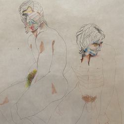 Original Vintage Figurative Drawing – Male Study – Modern Expressionist - Signed