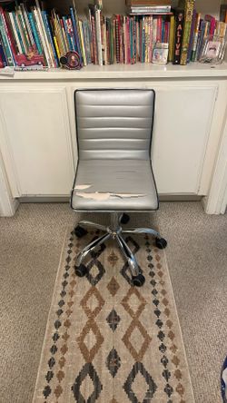 Vanity Bedroom Office Armless Swivel Adjustable Chair Gray Silver On Wheels