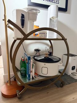 Vintage Gold & Glass Rolling Bar Cart