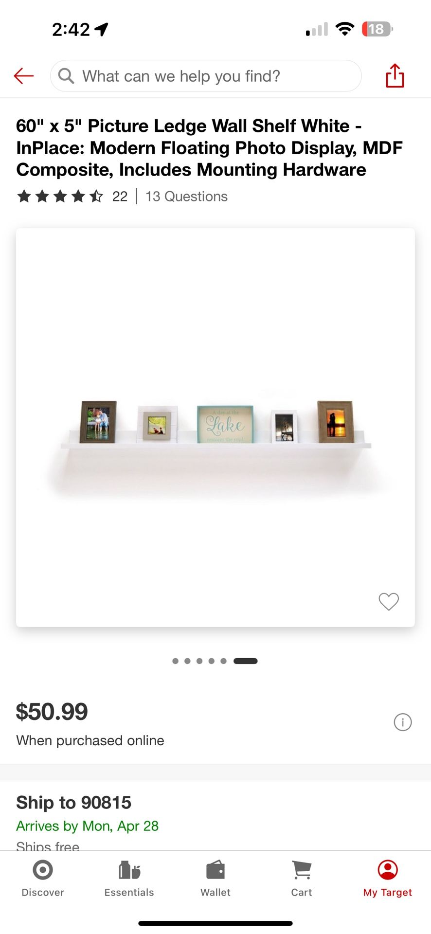60in x 5in Hanging Picture Ledge Wall Shelf (set Of 2)