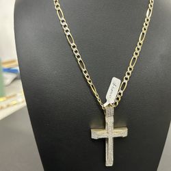 Dia Cut Fígaro Chain/ Cross Charm W Chips 