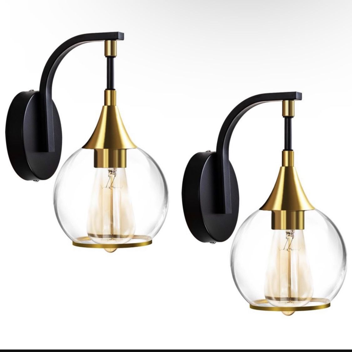 Set of 2 Wall Sconce Light, Black and Gold 