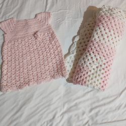 New Baby Girl Crochet Dress And Blanket