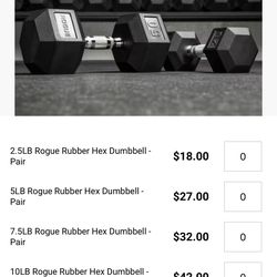 Rogue Rubber Hex Dumbbells