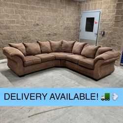 Brown Comfy L Sectional Couch Sofa (DELIVERY AVAILABLE! 🚛💨)