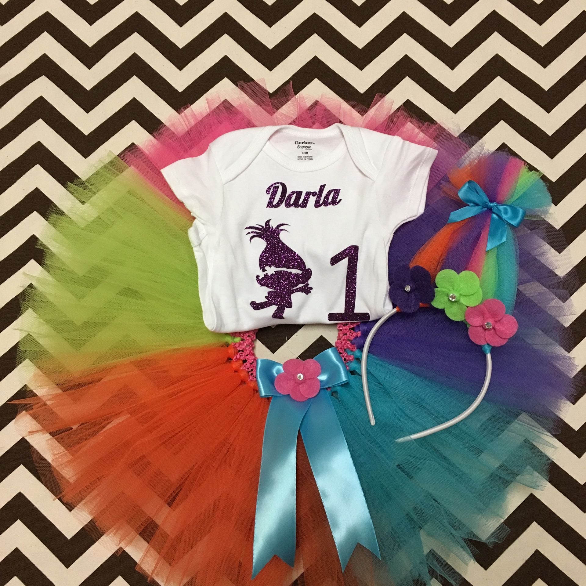 Trolls birthday tutus set