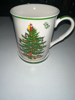 Spode Christmas Tree Mug & Coaster Set Holiday Porcelain Coffee Cup