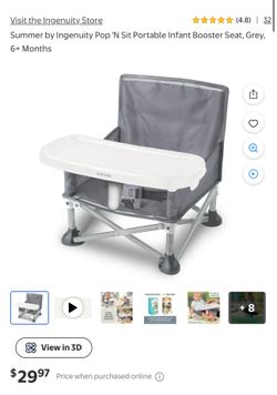 Summer by Ingenuity Pop 'N Sit Portable Infant Booster Seat, Grey, 6+ Months
