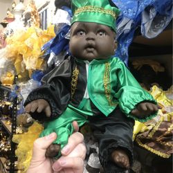 Muñeco Grande De Ogun - Vestido De Negro Y Verde 