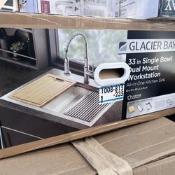 Glacier Bay 33” Kitchen Sink with Faucet & Accessories – NEW $295
