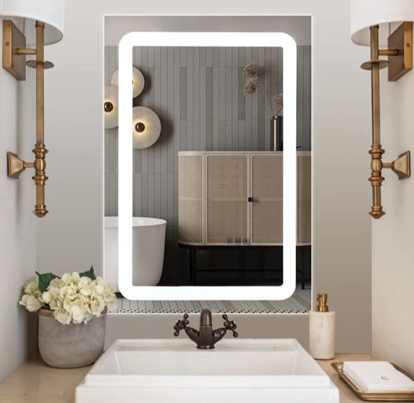 DURASPACE 28x20Inch Led Lighted Bathroom Mirror Dimmable Electric Vanity Mirror 6500K Touch Switch Memory Mirror Anti-Fog Bathroom Wall Mirror with Li