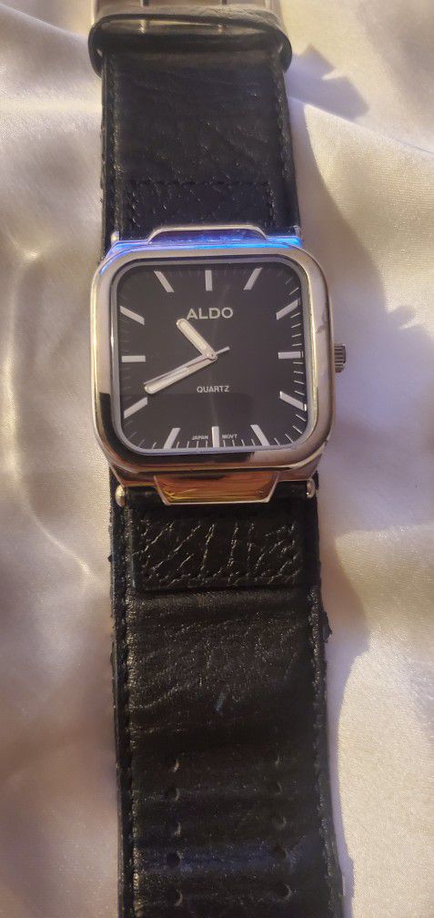Aldo Unisex Watch - Black Leather Strap - 1.5" Wide - 6.5-8.25 Long