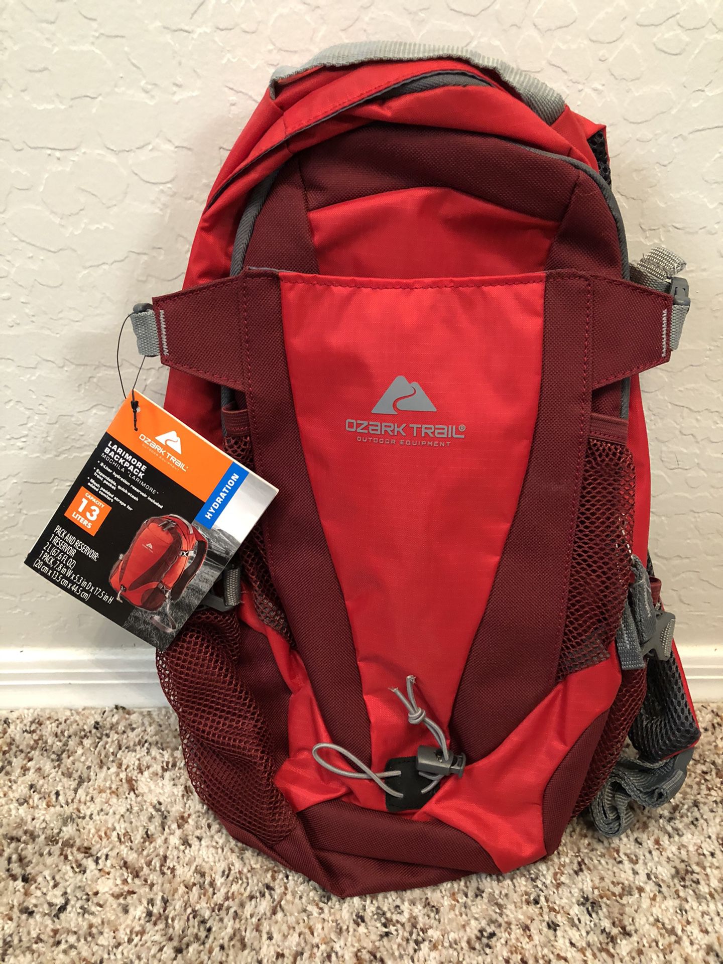 BRAND NEW Red Ozark Trail Camelpack 2L Hydration backpack