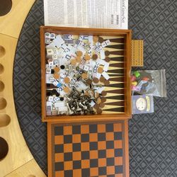 Combination Game Set (Chess, Checkers, Backgammon, Cribbage, Tic Tac Toe, Poker Dice)