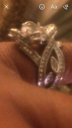 WEDDING SET ROUND WHITE LOTUS VINTAGE RING SET STAMPED STERLING SILVER 925 SIZE 6
